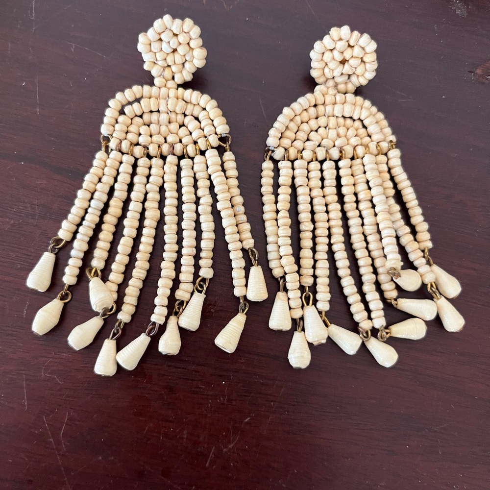Elegant Cream Beaded Dangle Earrings